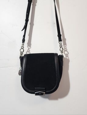 Vera Wang Black Leather & Suede Crossbody Saddle Bag